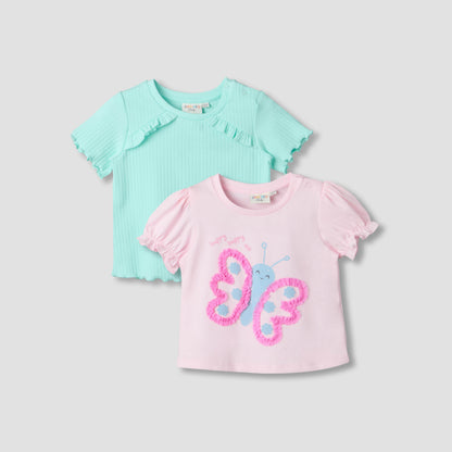 Pack of 2 Juniors Crew Neck Short Sleeves T-shirt with Assorted Design - Multicolour / 12-18 mths