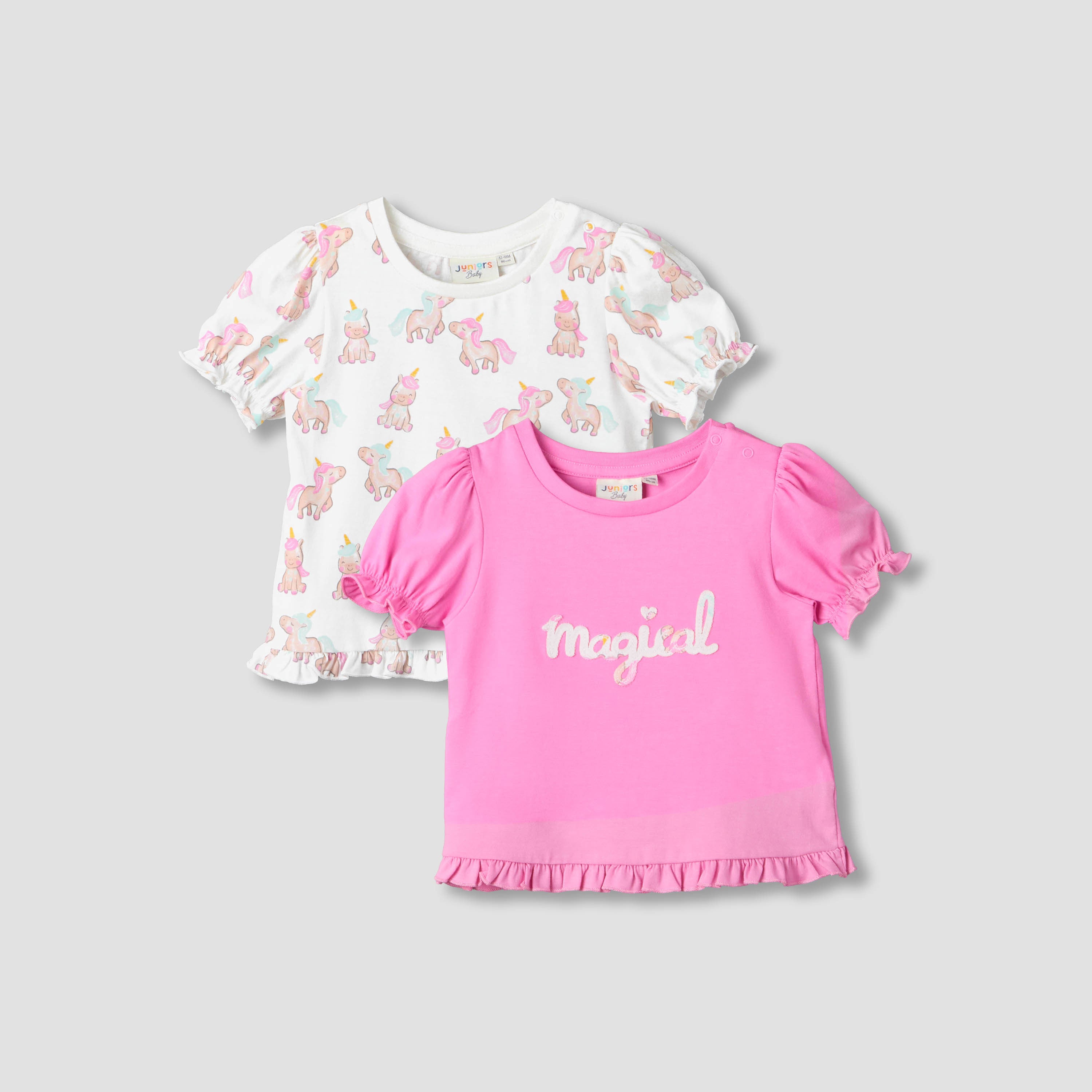Pack of 2 Juniors Short Sleeves T-shirt with Ruffle Hem - Multicolour / 12-18 mths