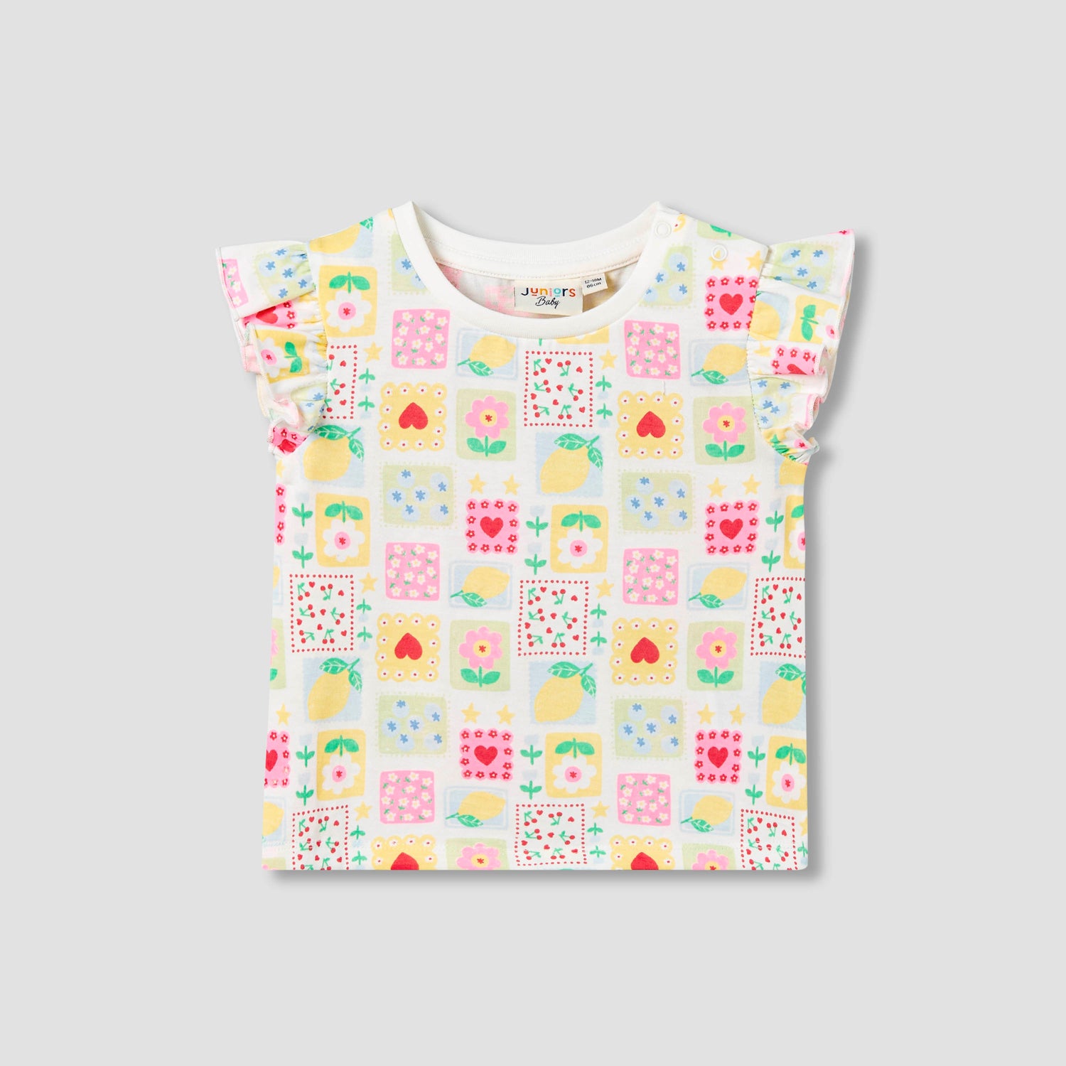 Juniors Crew Neck Short Sleeves T-shirt with Tile Print - White / 12-18 mths