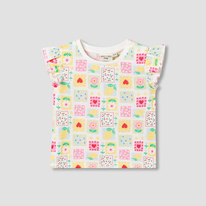 Juniors Crew Neck Short Sleeves T-shirt with Tile Print - White / 12-18 mths