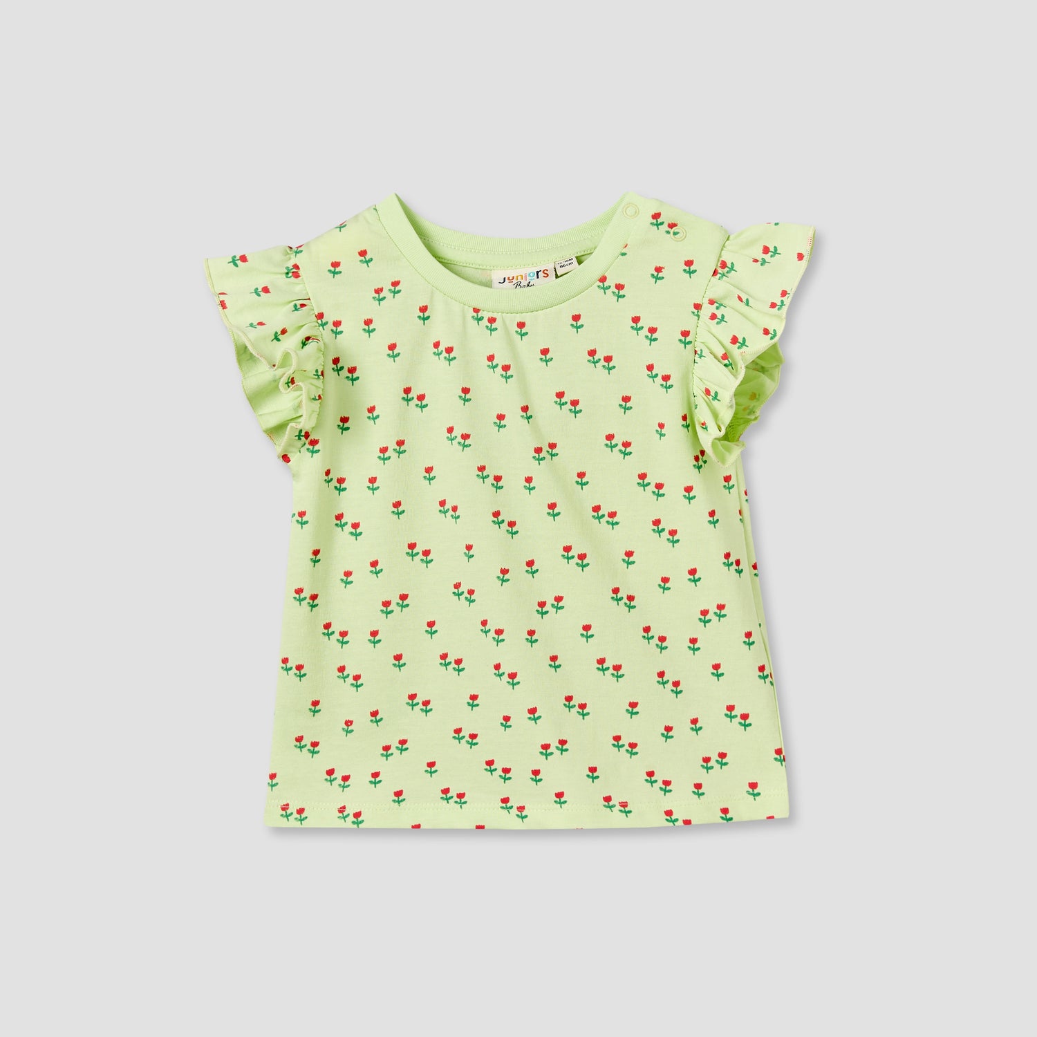 Juniors Round Neck Sleeveless T-shirt with Floral Print - Green / 12-18 mths