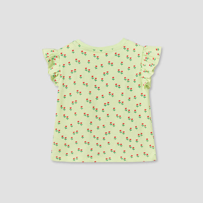 Juniors Round Neck Sleeveless T-shirt with Floral Print