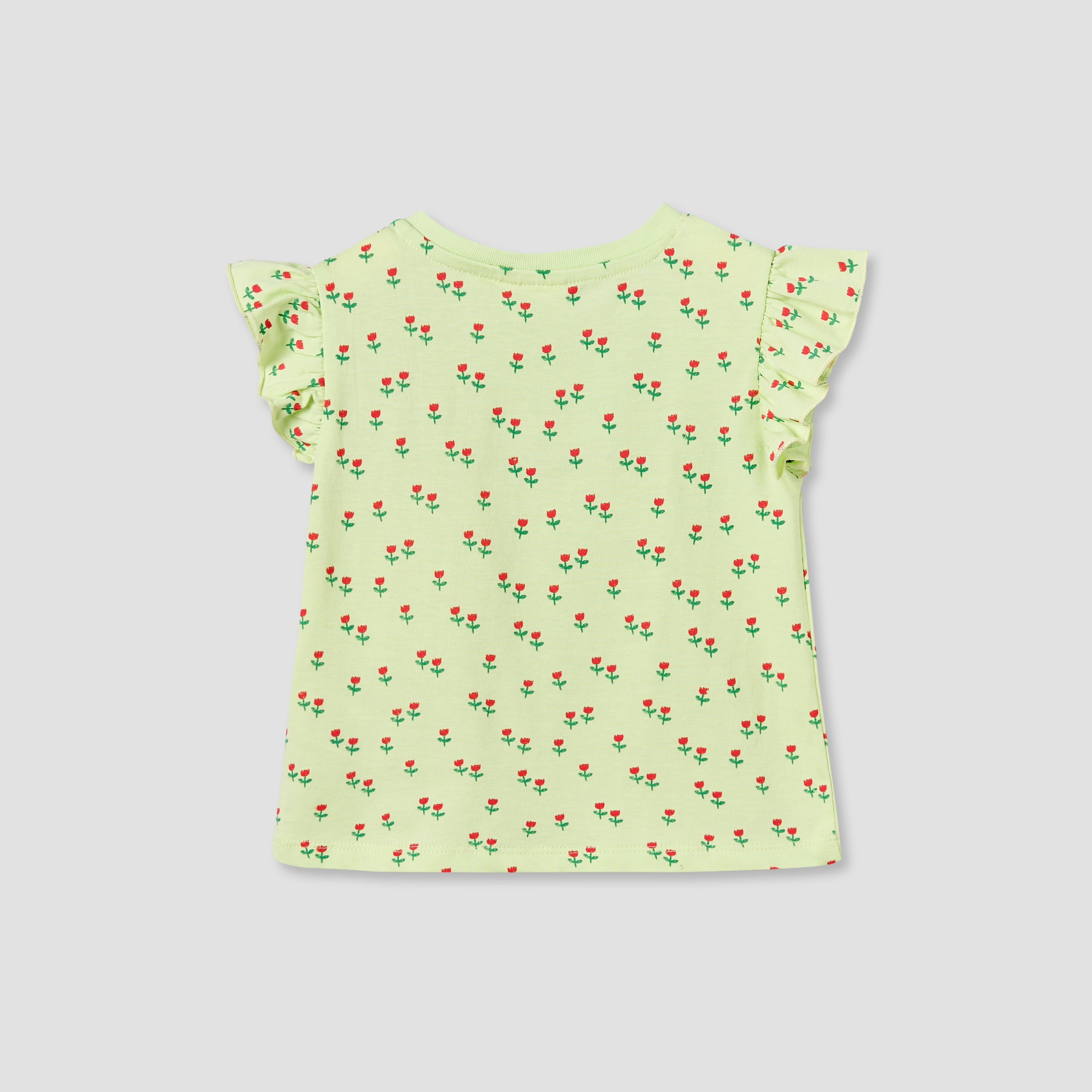 Juniors Round Neck Sleeveless T-shirt with Floral Print
