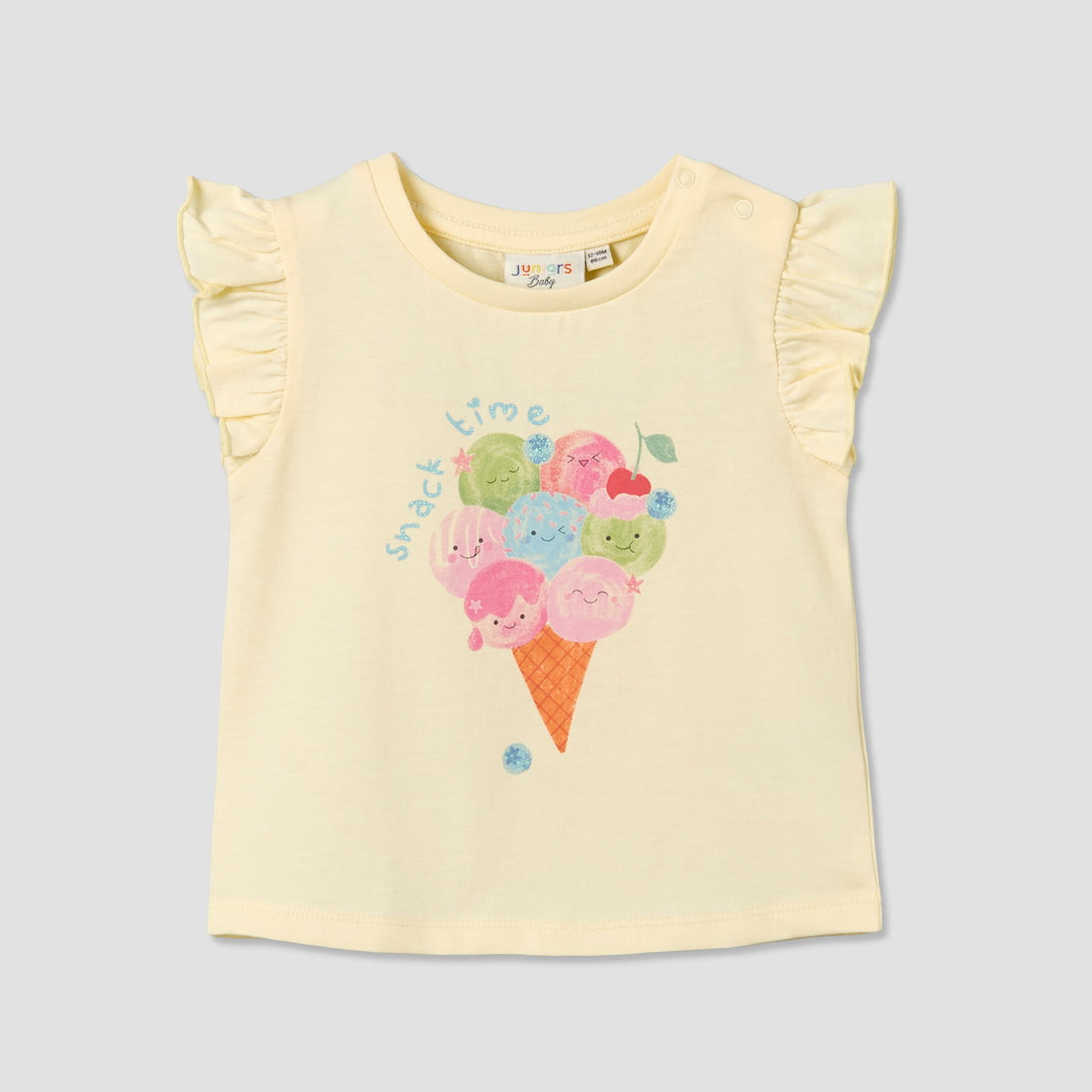 Juniors Round Neck Sleeveless T-shirt with Ice Cream Cone Print - Yellow / 18-24 mths