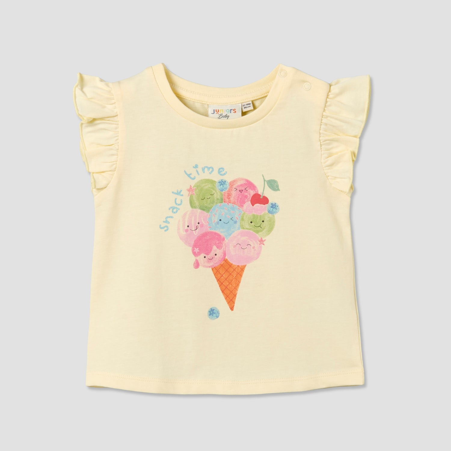 Juniors Round Neck Sleeveless T-shirt with Ice Cream Cone Print - Yellow / 18-24 mths