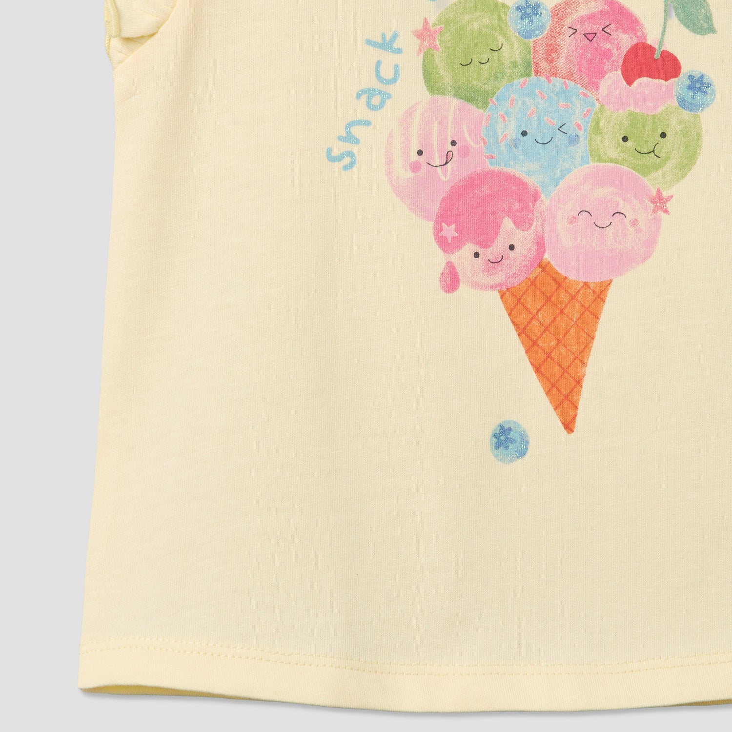 Juniors Round Neck Sleeveless T-shirt with Ice Cream Cone Print