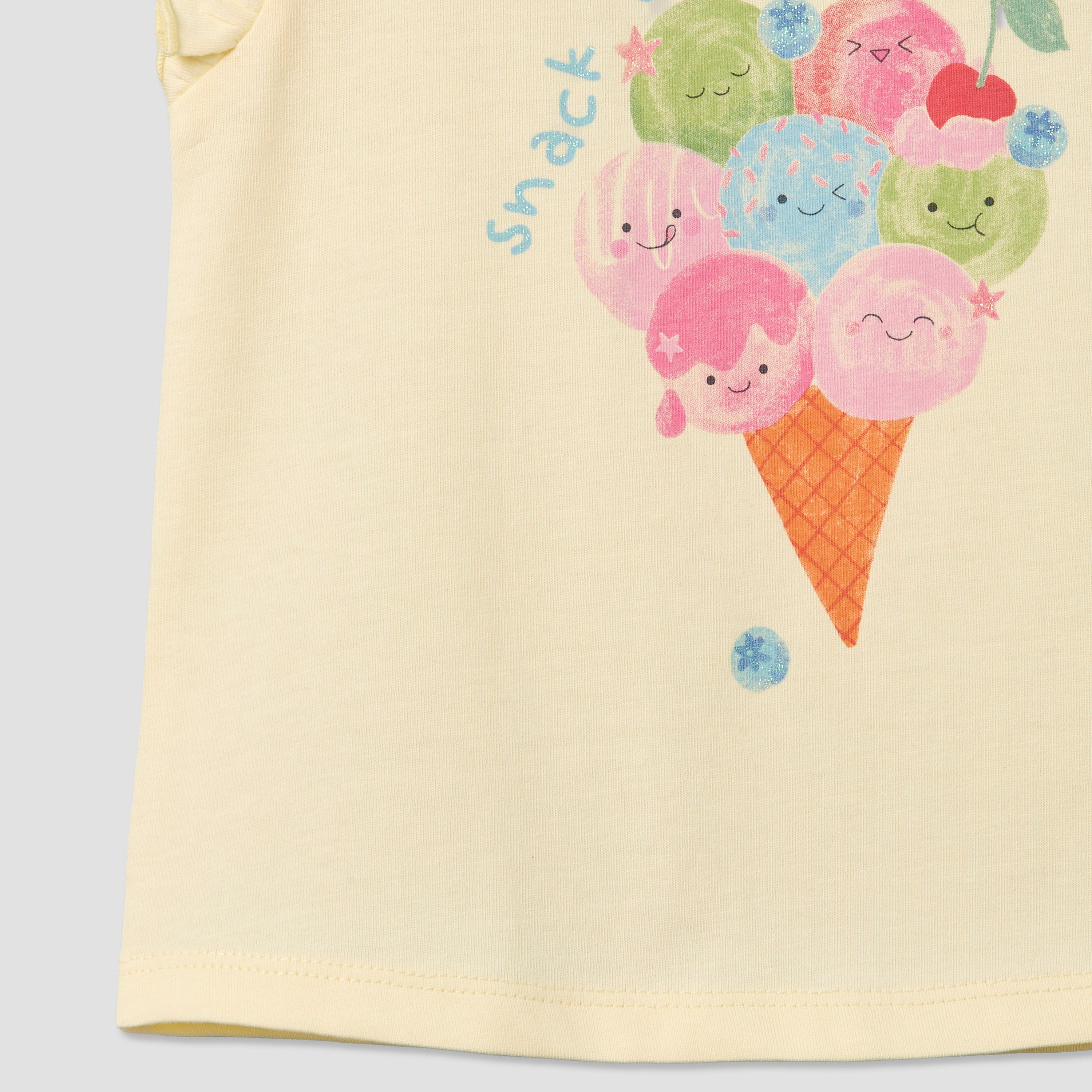 Juniors Round Neck Sleeveless T-shirt with Ice Cream Cone Print