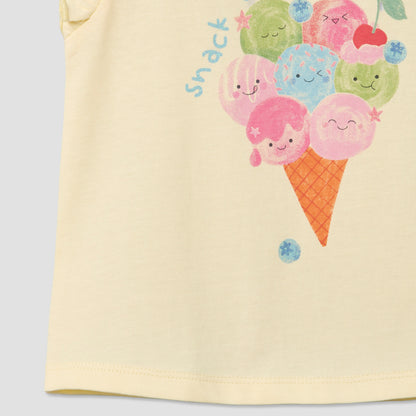 Juniors Round Neck Sleeveless T-shirt with Ice Cream Cone Print