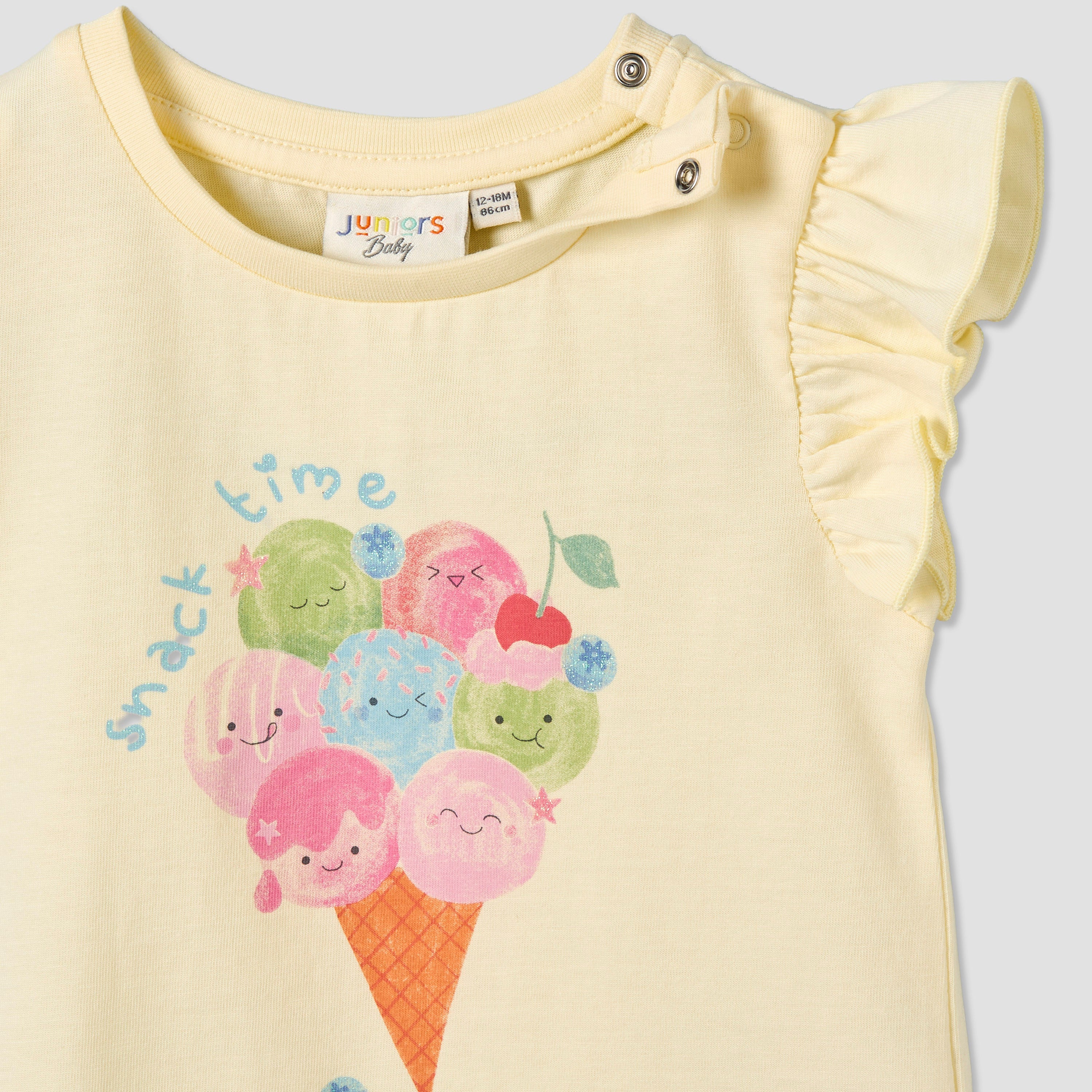 Juniors Round Neck Sleeveless T-shirt with Ice Cream Cone Print