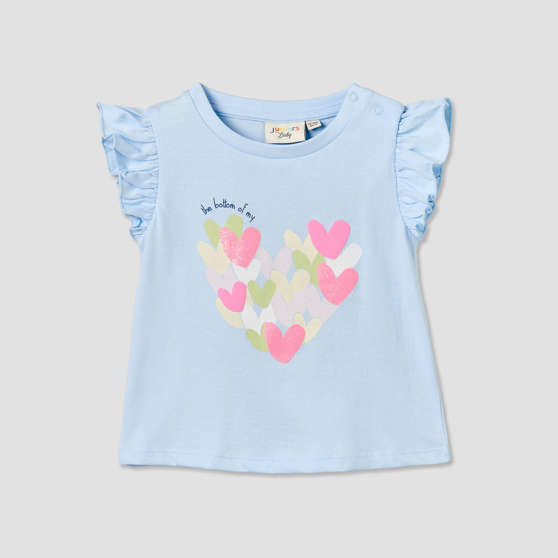 Juniors Crew Neck Sleeveless T-shirt with Heart Print - Blue / 12-18 mths