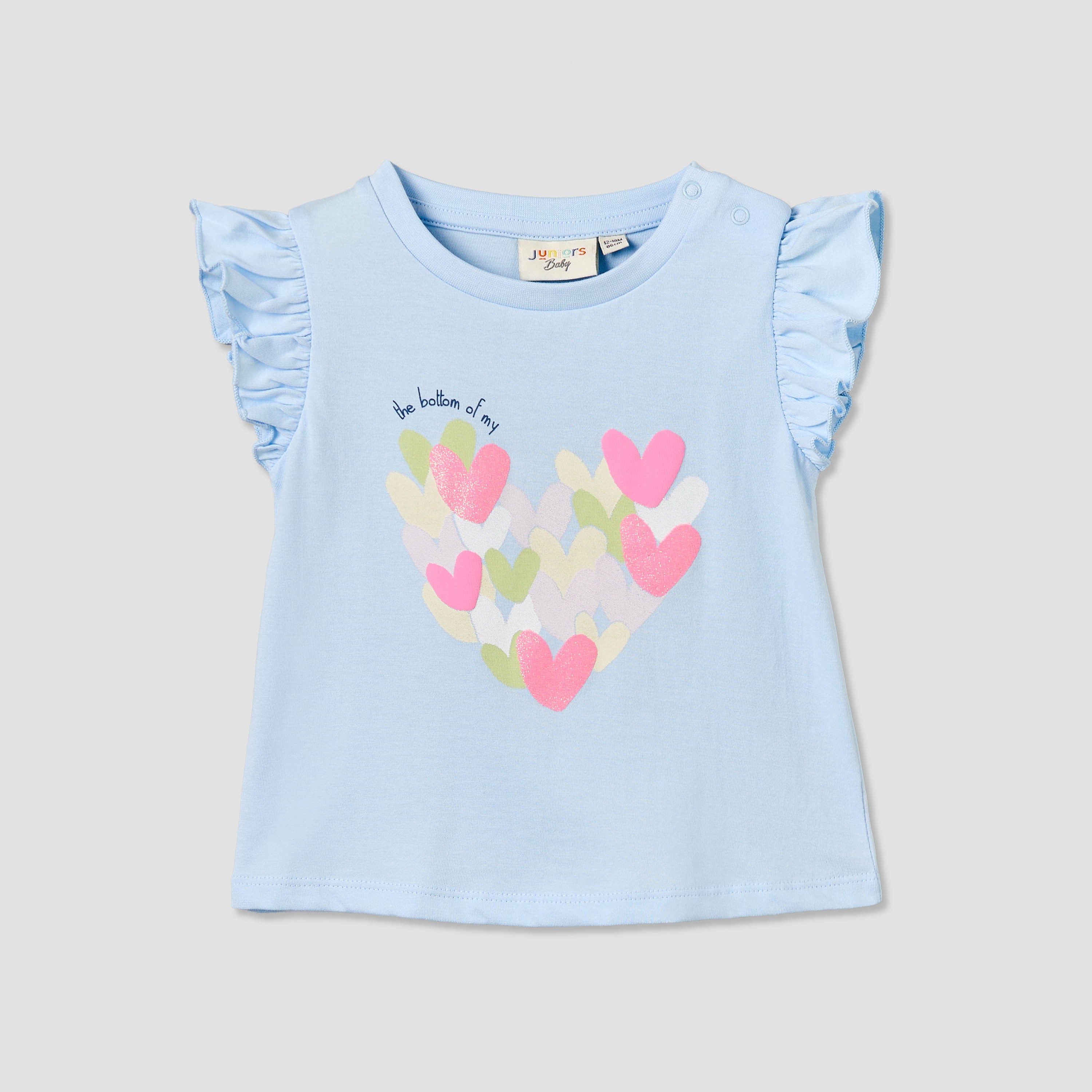 Juniors Crew Neck Sleeveless T-shirt with Heart Print - Blue / 12-18 mths