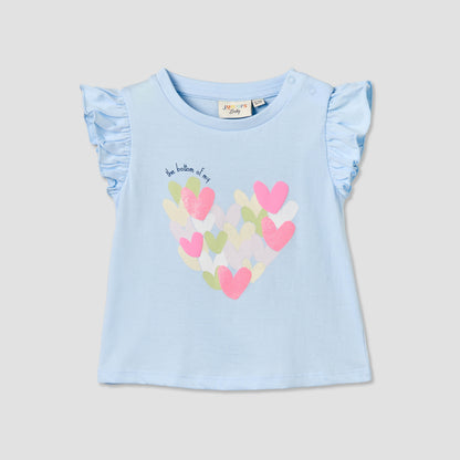 Juniors Crew Neck Sleeveless T-shirt with Heart Print - Blue / 12-18 mths
