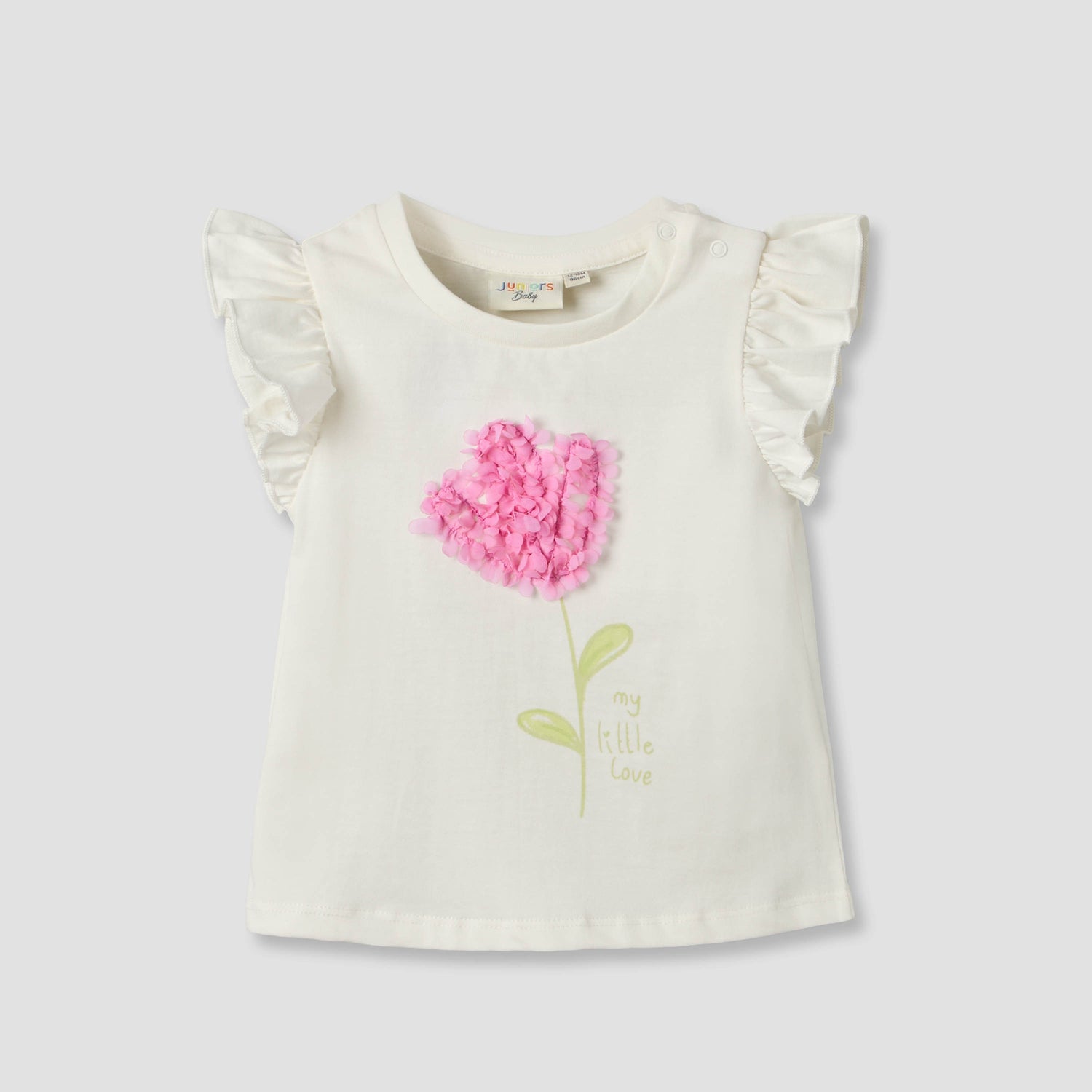 Juniors Round Neck Sleeveless T-shirt with Flower Applique - Cream / 12-18 mths