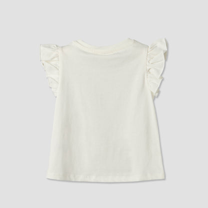 Juniors Round Neck Sleeveless T-shirt with Flower Applique