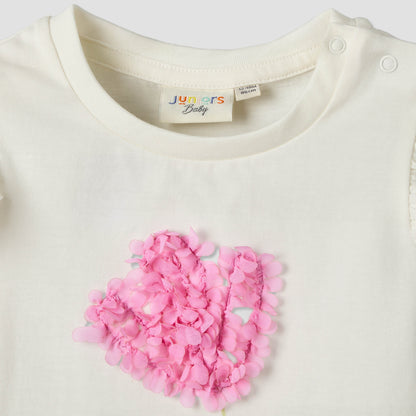 Juniors Round Neck Sleeveless T-shirt with Flower Applique