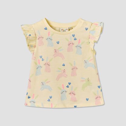 Juniors Crew Neck Sleeveless T-shirt with Bunny Print - Yellow / 12-18 mths