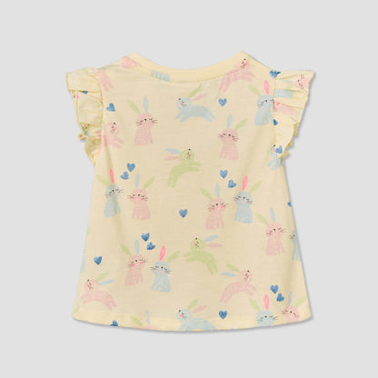 Juniors Crew Neck Sleeveless T-shirt with Bunny Print