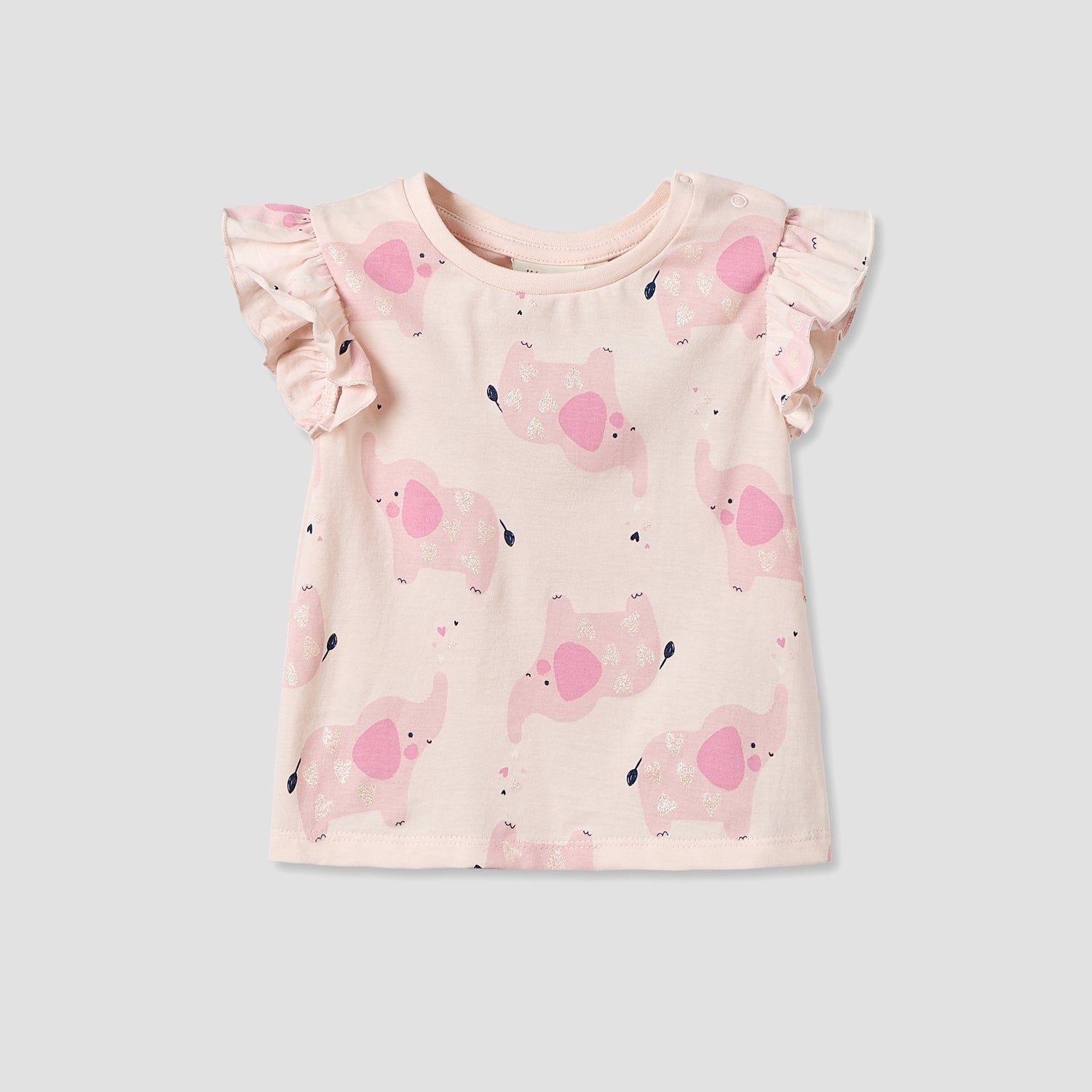 Juniors Round Neck Short Sleeves T-shirt with Elephant Print - White / 12-18 mths