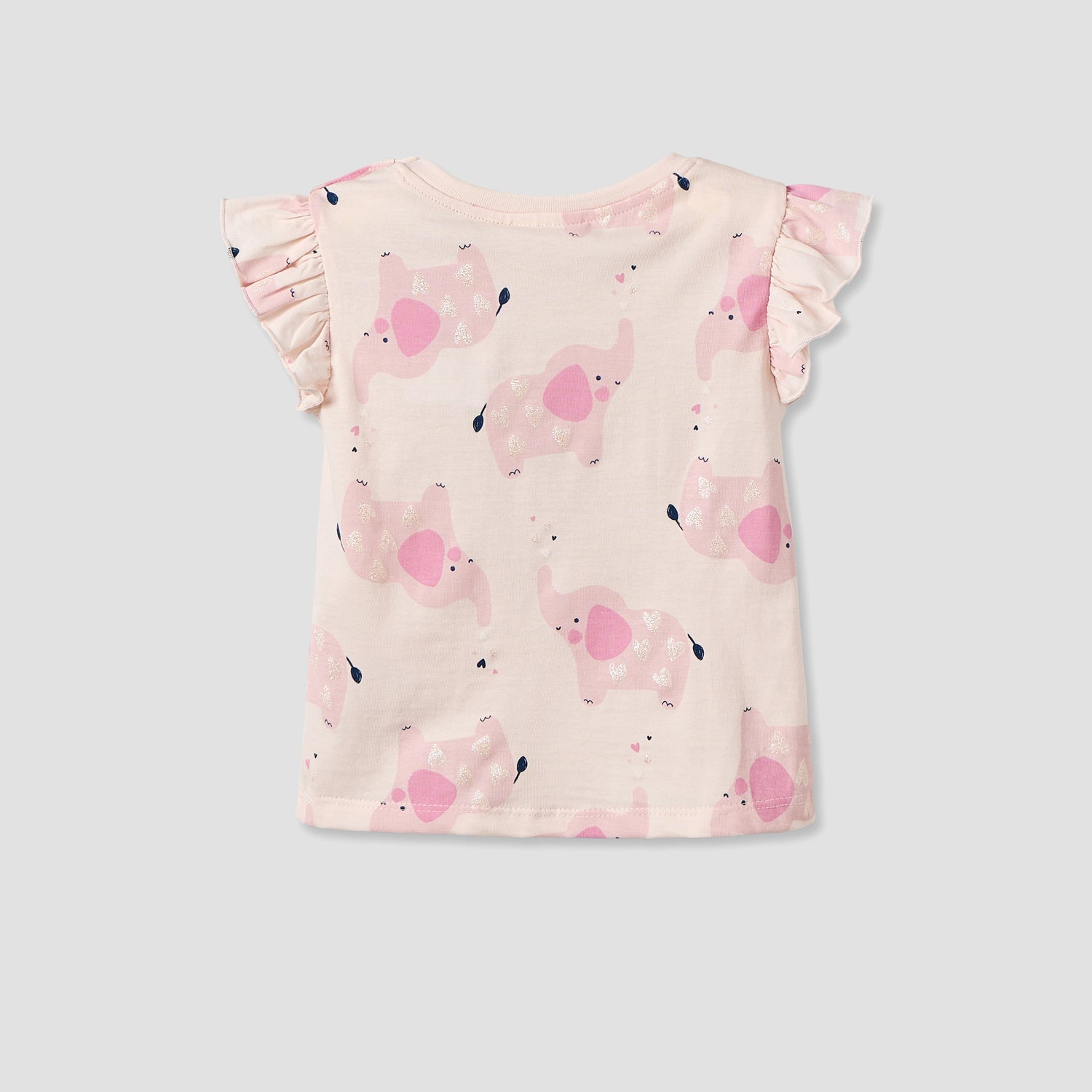 Juniors Round Neck Short Sleeves T-shirt with Elephant Print