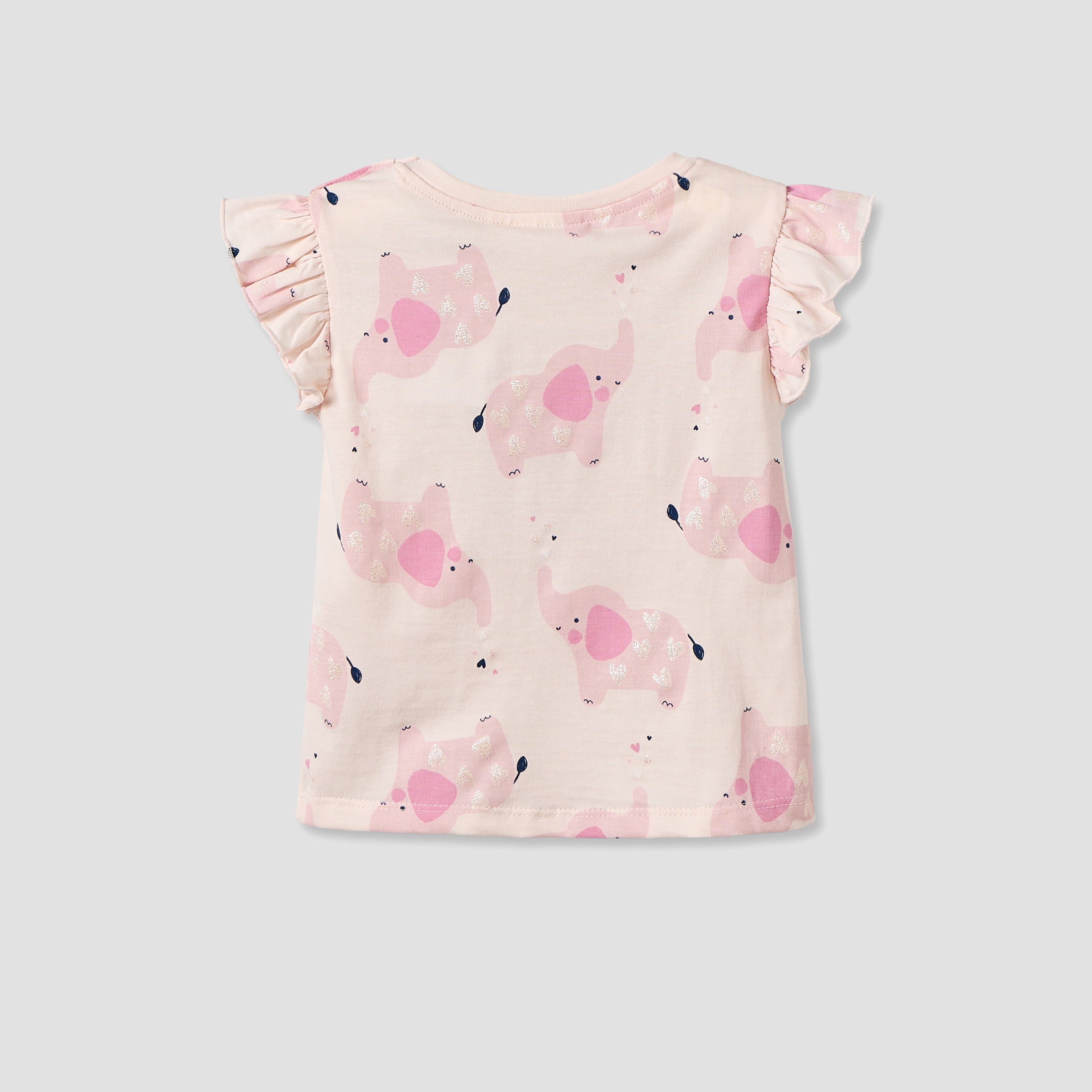 Juniors Round Neck Short Sleeves T-shirt with Elephant Print