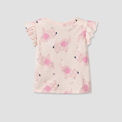Juniors Round Neck Short Sleeves T-shirt with Elephant Print