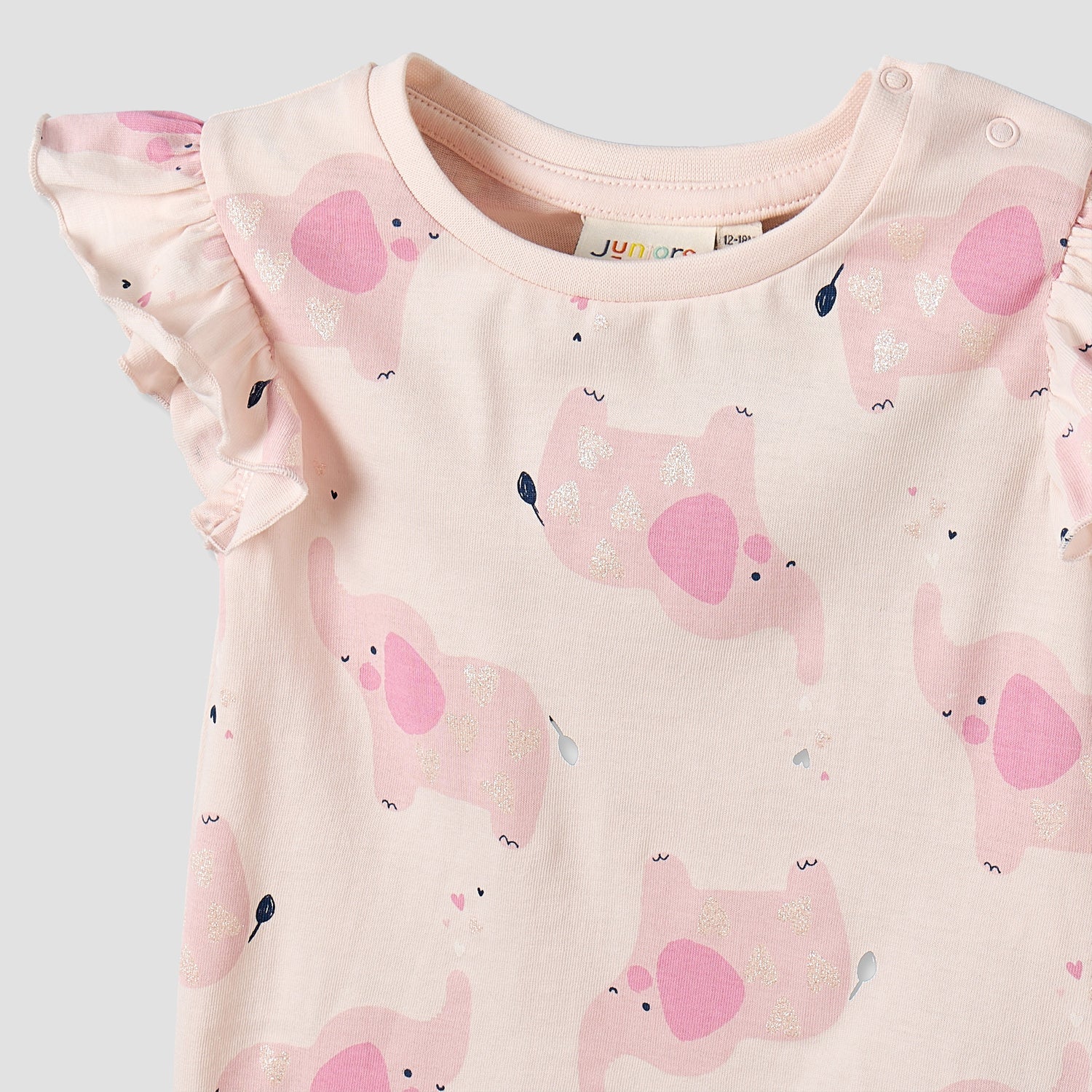 Juniors Round Neck Short Sleeves T-shirt with Elephant Print