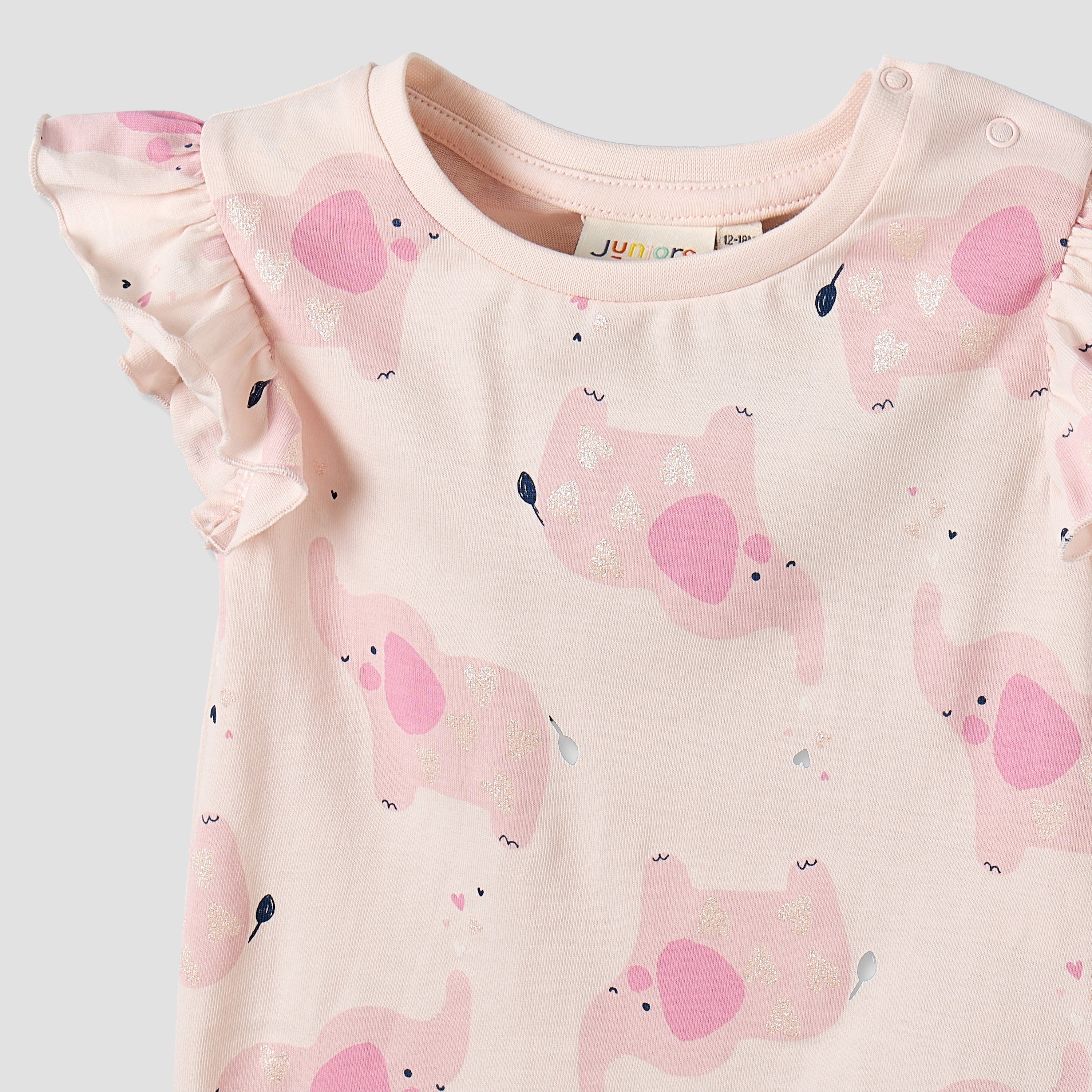 Juniors Round Neck Short Sleeves T-shirt with Elephant Print