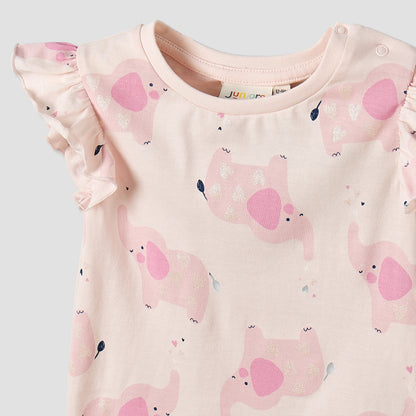 Juniors Round Neck Short Sleeves T-shirt with Elephant Print