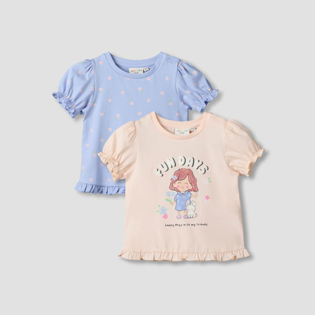 Pack of 2 Juniors Crew Neck Short Sleeves T-shirt with Prints