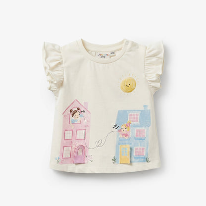 Juniors Crew Neck Cap Sleeves T-shirt with Graphic Print
