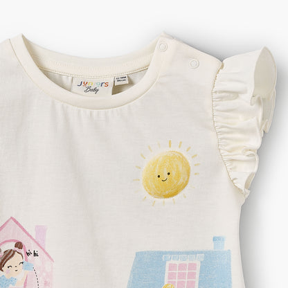 Juniors Crew Neck Cap Sleeves T-shirt with Graphic Print