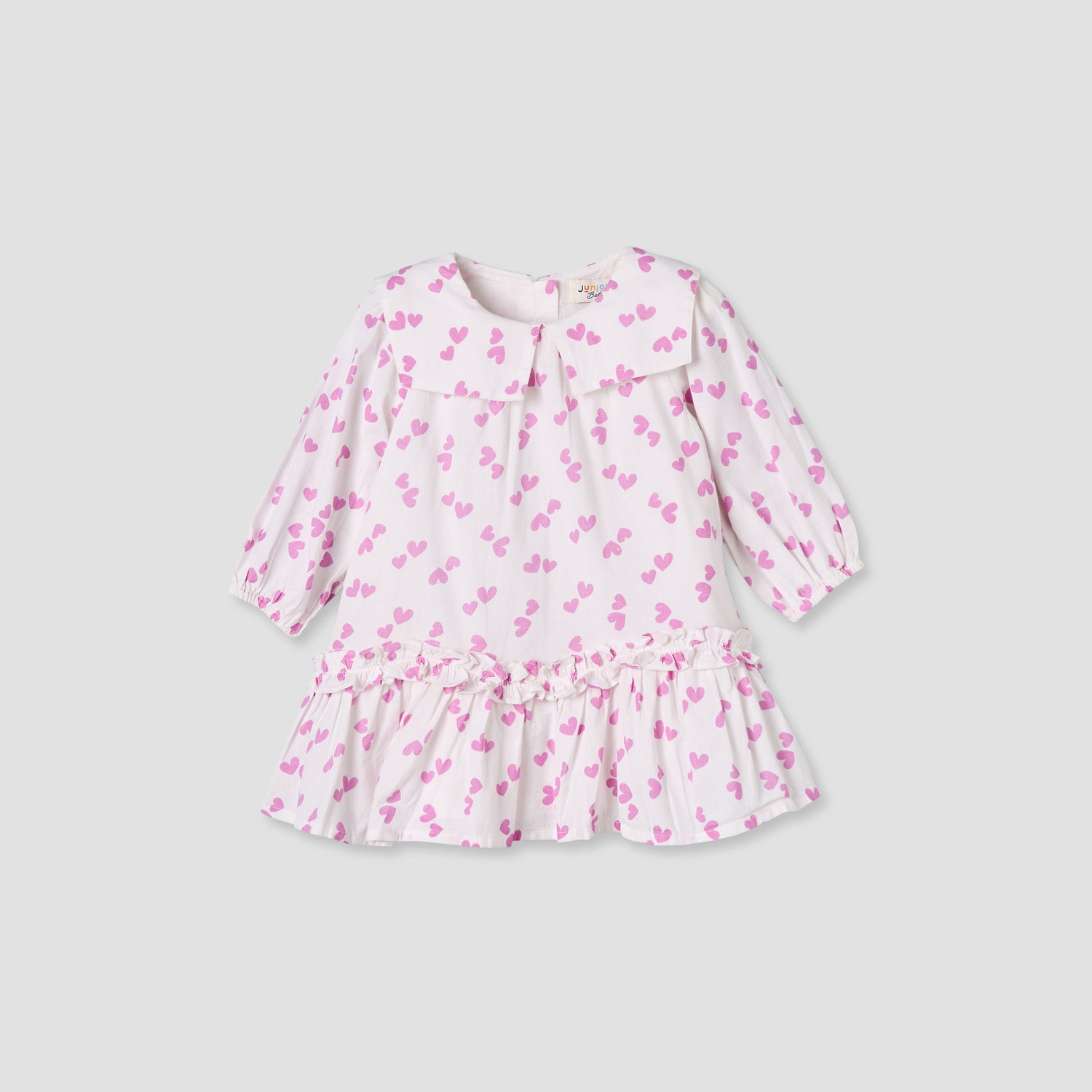 Juniors Sailor Collar Long Sleeves Drop Waist Dress with Checked Floral Design