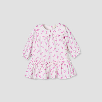 Juniors Sailor Collar Long Sleeves Drop Waist Dress with Checked Floral Design