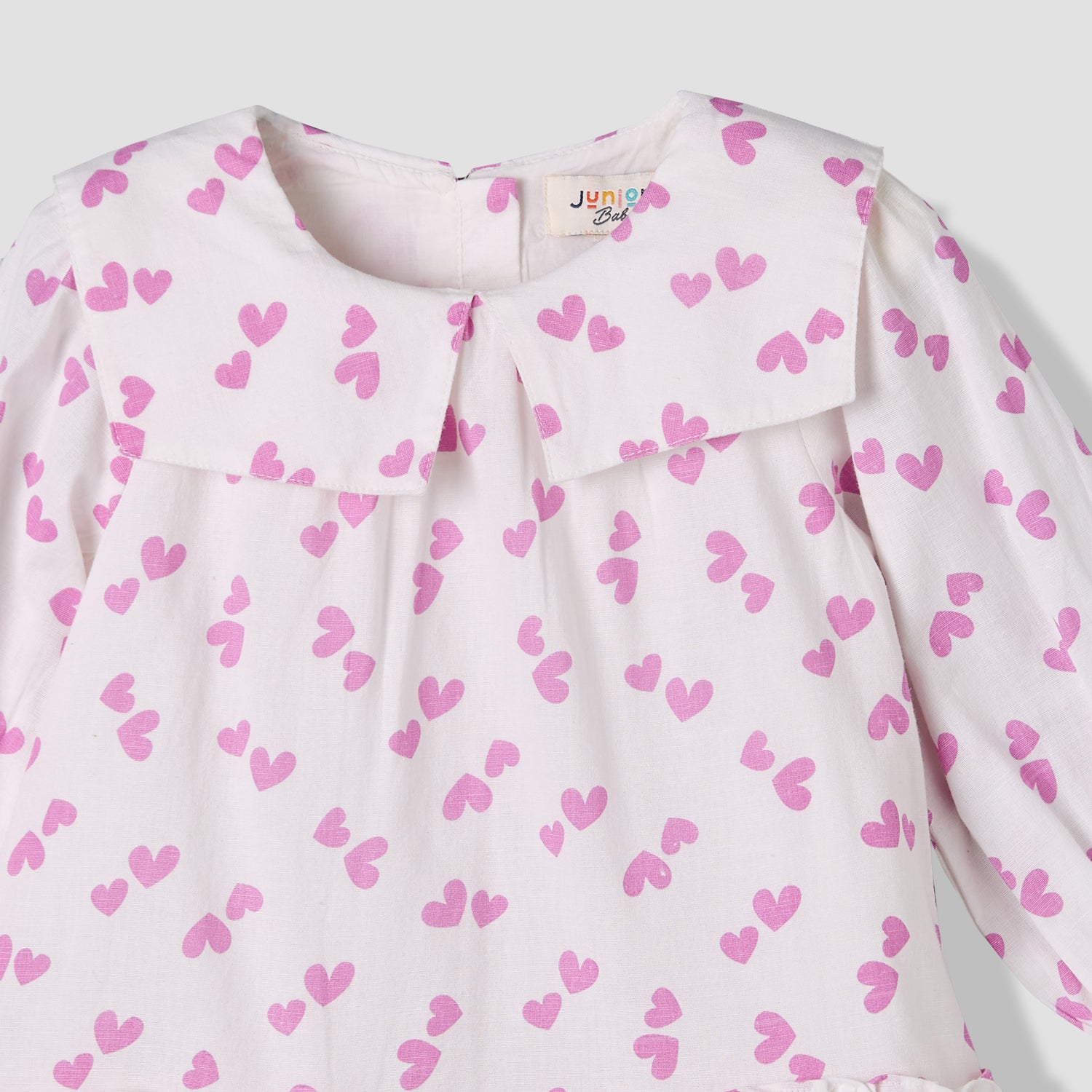 Juniors Sailor Collar Long Sleeves Drop Waist Dress with Checked Floral Design