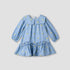 Juniors Sailor Collar Long Sleeves Drop Waist Dress with Checked Floral Design - White / 12-18 mths