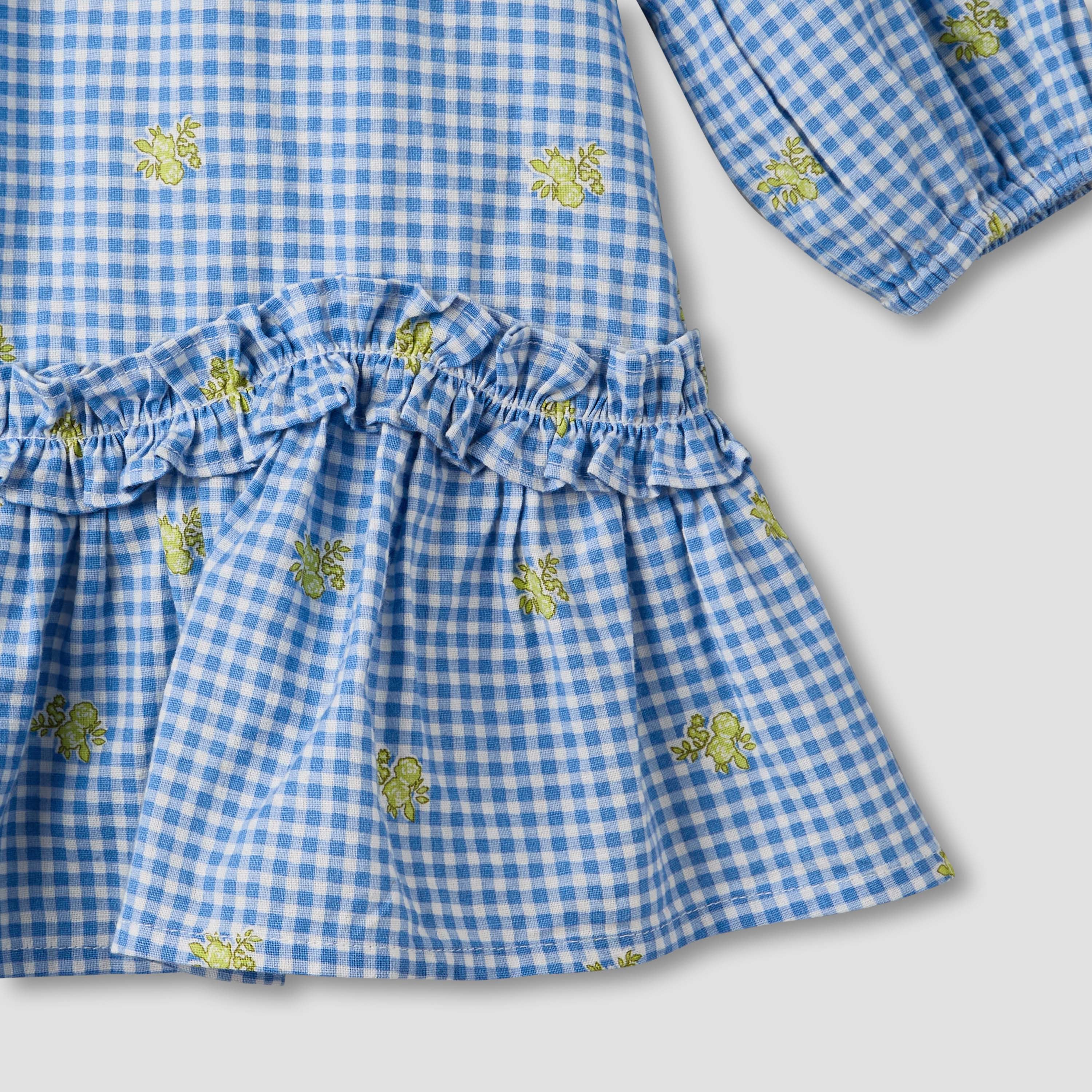 Juniors Sailor Collar Long Sleeves Drop Waist Dress with Checked Floral Design
