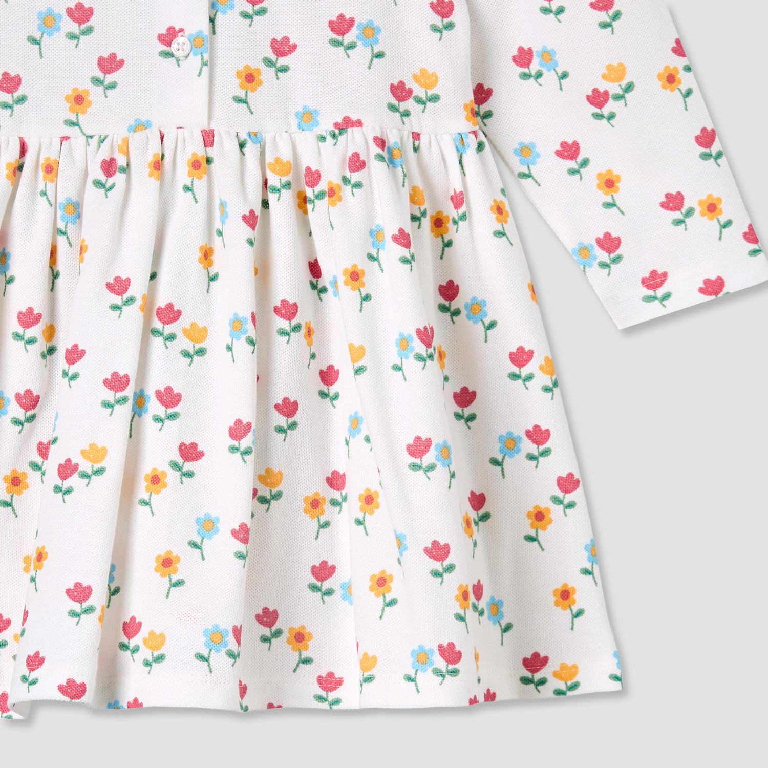 Juniors Scallop Round Neck Long Sleeves Dress with Floral Print