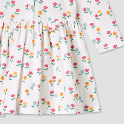 Juniors Scallop Round Neck Long Sleeves Dress with Floral Print