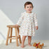Juniors Scallop Round Neck Long Sleeves Dress with Floral Print - White / 24-36 mths