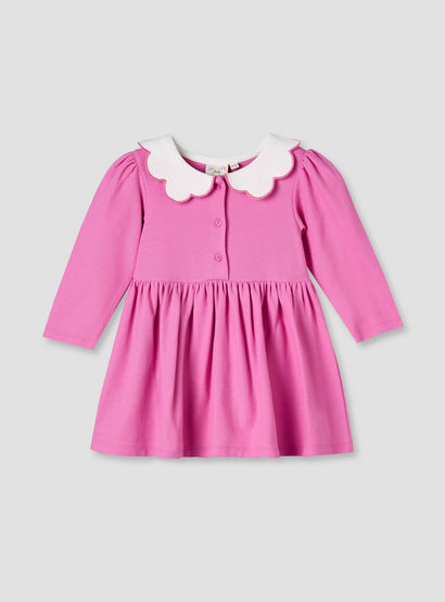 Junior Scallop Neck Long Sleeves A-line Dress with Gathered Detail-baby-girls-clothing-dressesandjumpsuits-image-2
