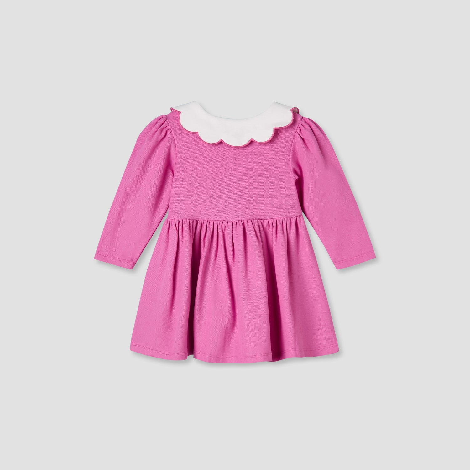 Junior Scallop Neck Long Sleeves A-line Dress with Gathered Detail