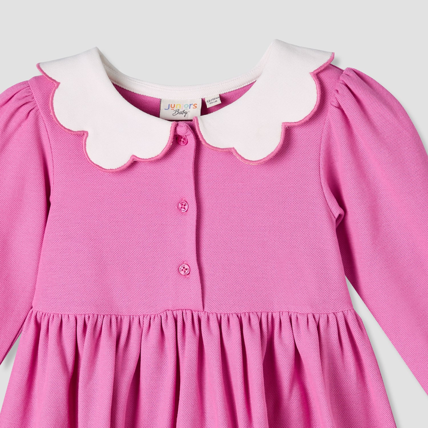 Junior Scallop Neck Long Sleeves A-line Dress with Gathered Detail
