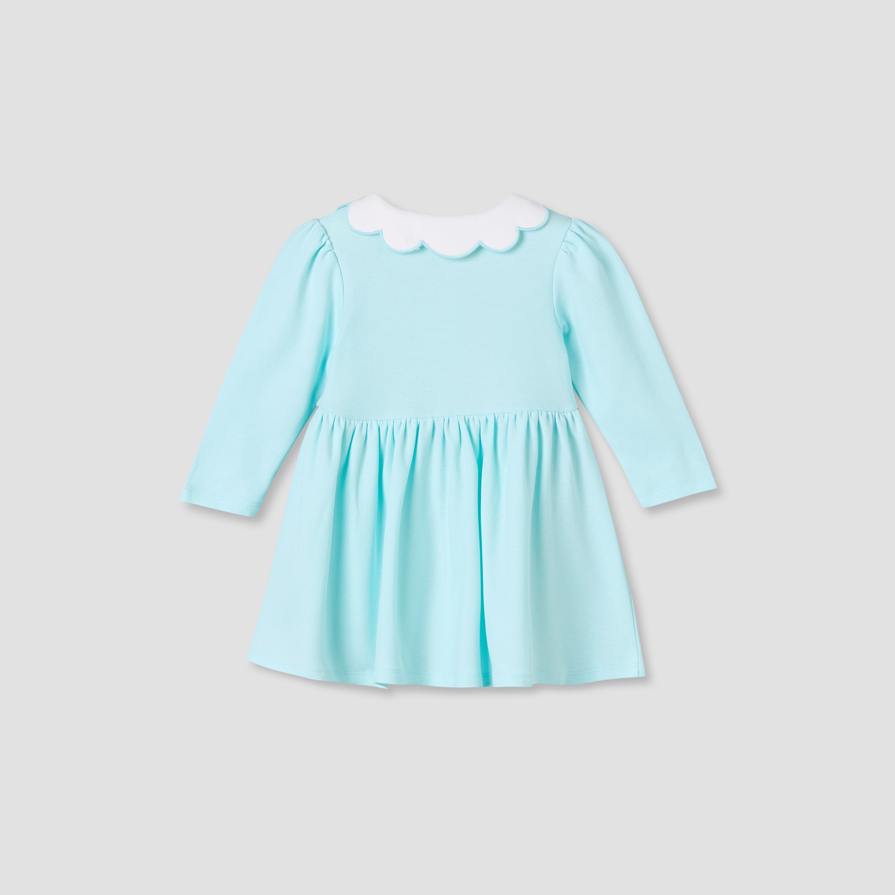 Juniors Scallop Neck Long Sleeves A-line Dress with Floral Embroidery