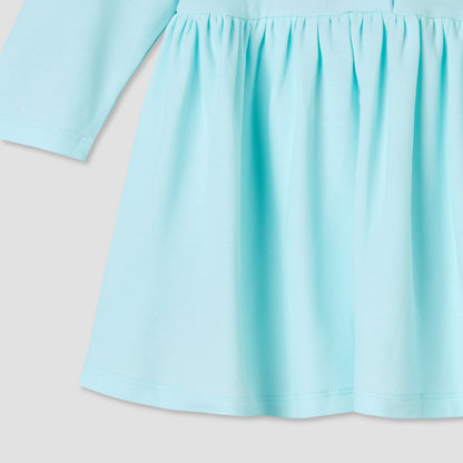 Juniors Scallop Neck Long Sleeves A-line Dress with Floral Embroidery