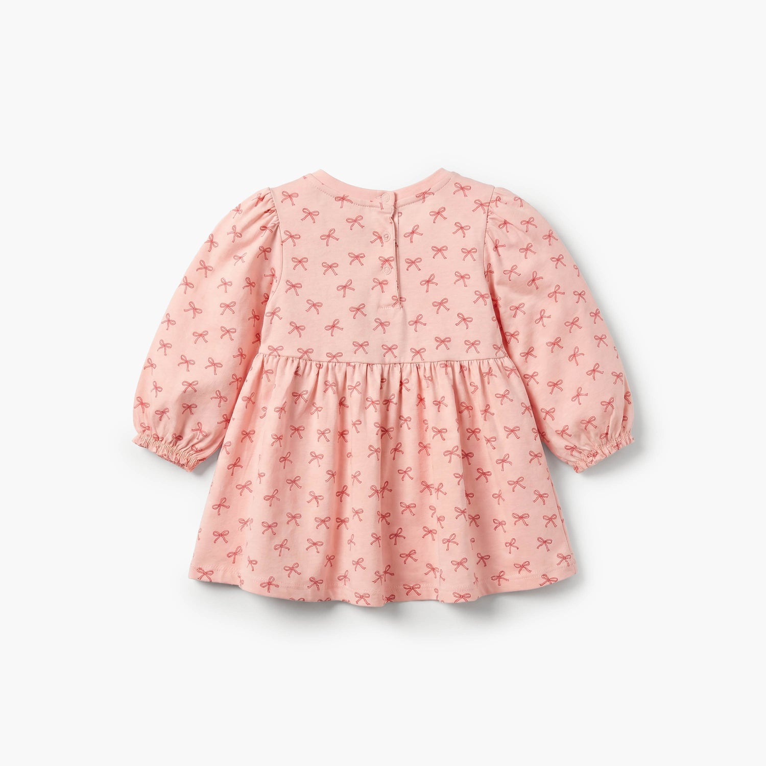 Juniors Round Neck Long Sleeves A-line Dress with Bow Print