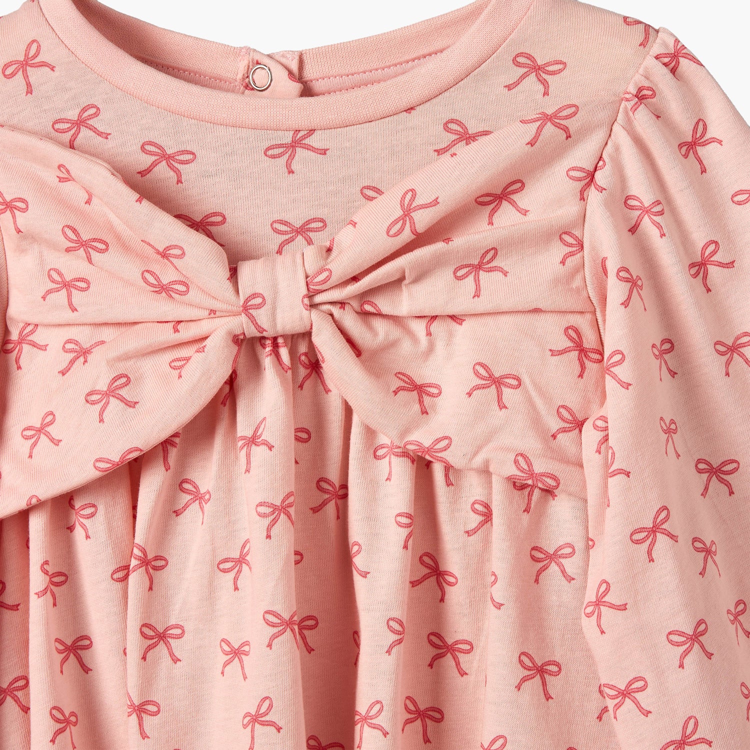 Juniors Round Neck Long Sleeves A-line Dress with Bow Print