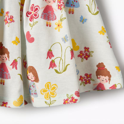 Juniors Round Neck Short Sleeves Dress with Print and Bow Detail
