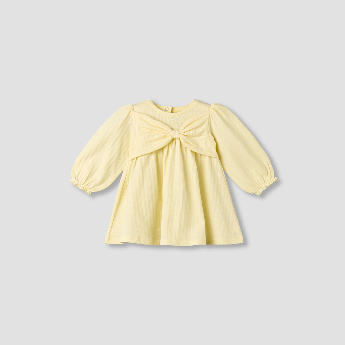 Juniors Round Neck Long Sleeves A-line Dress with Bow Accent - Yellow / 12-18 mths