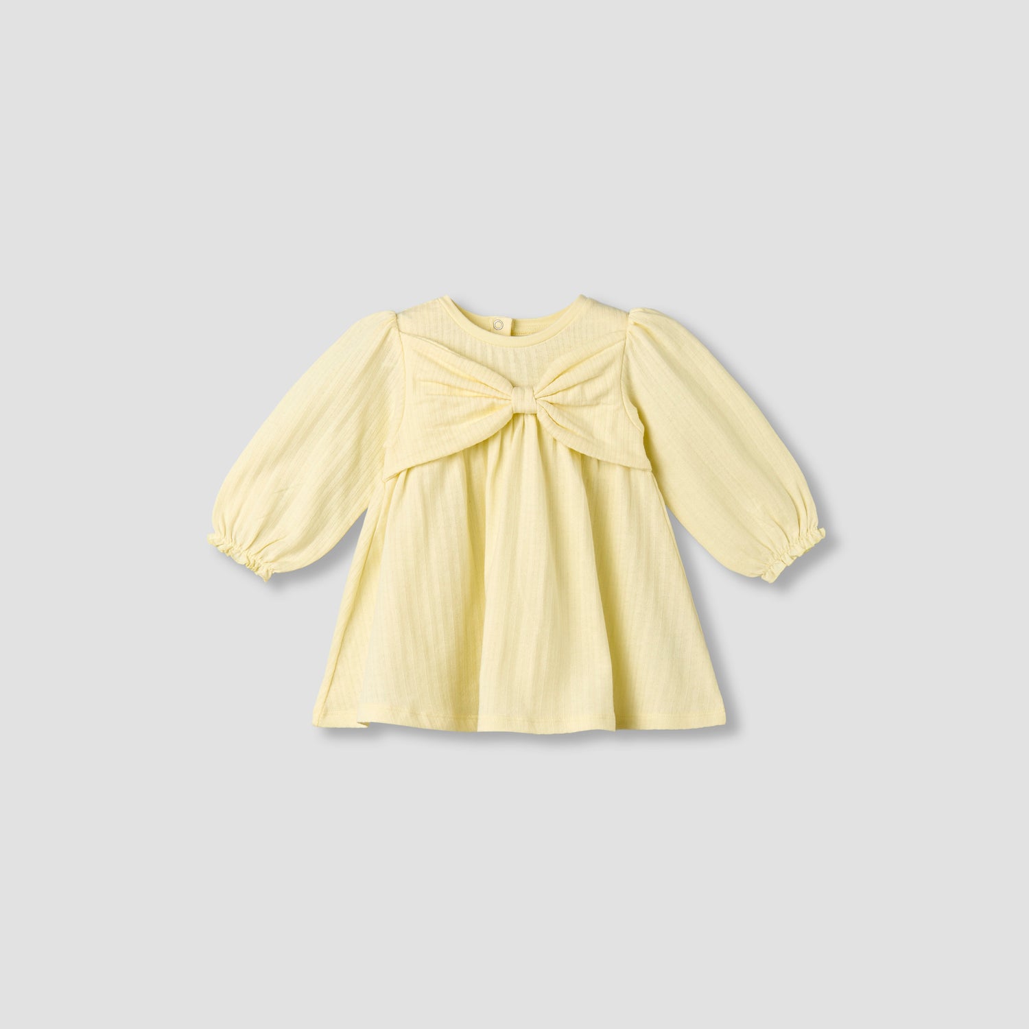 Juniors Round Neck Long Sleeves A-line Dress with Bow Accent - Yellow / 12-18 mths