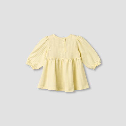 Juniors Round Neck Long Sleeves A-line Dress with Bow Accent